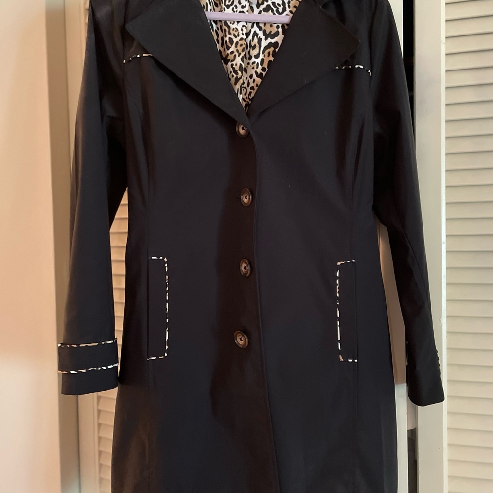 Chico's Black Trench Coat with Leopard Lining